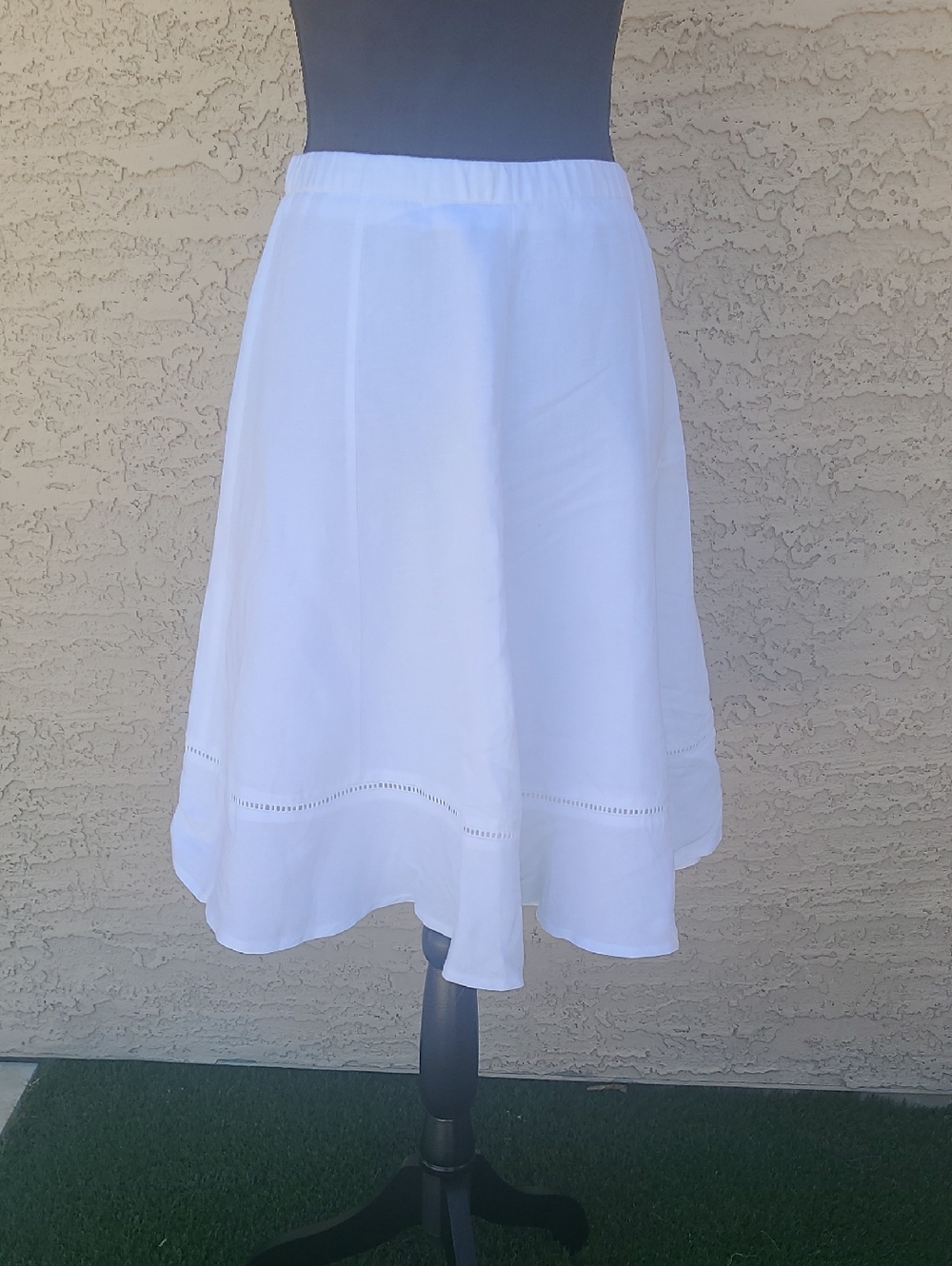 NY Collection White Midi A-Line Skirt Linen